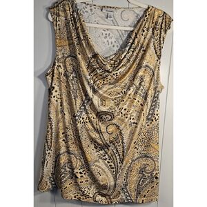 Dressbarn Top Women's XL Paisley Metallic Sleeveless Stretch Dress or Casual